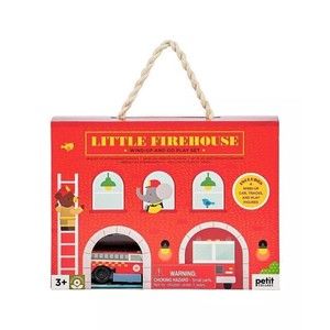 PETIT COLLAGE LITTLE FIREHOUSE WIND-UP AND GO PLAY SET- TODDLER TOY- NIB